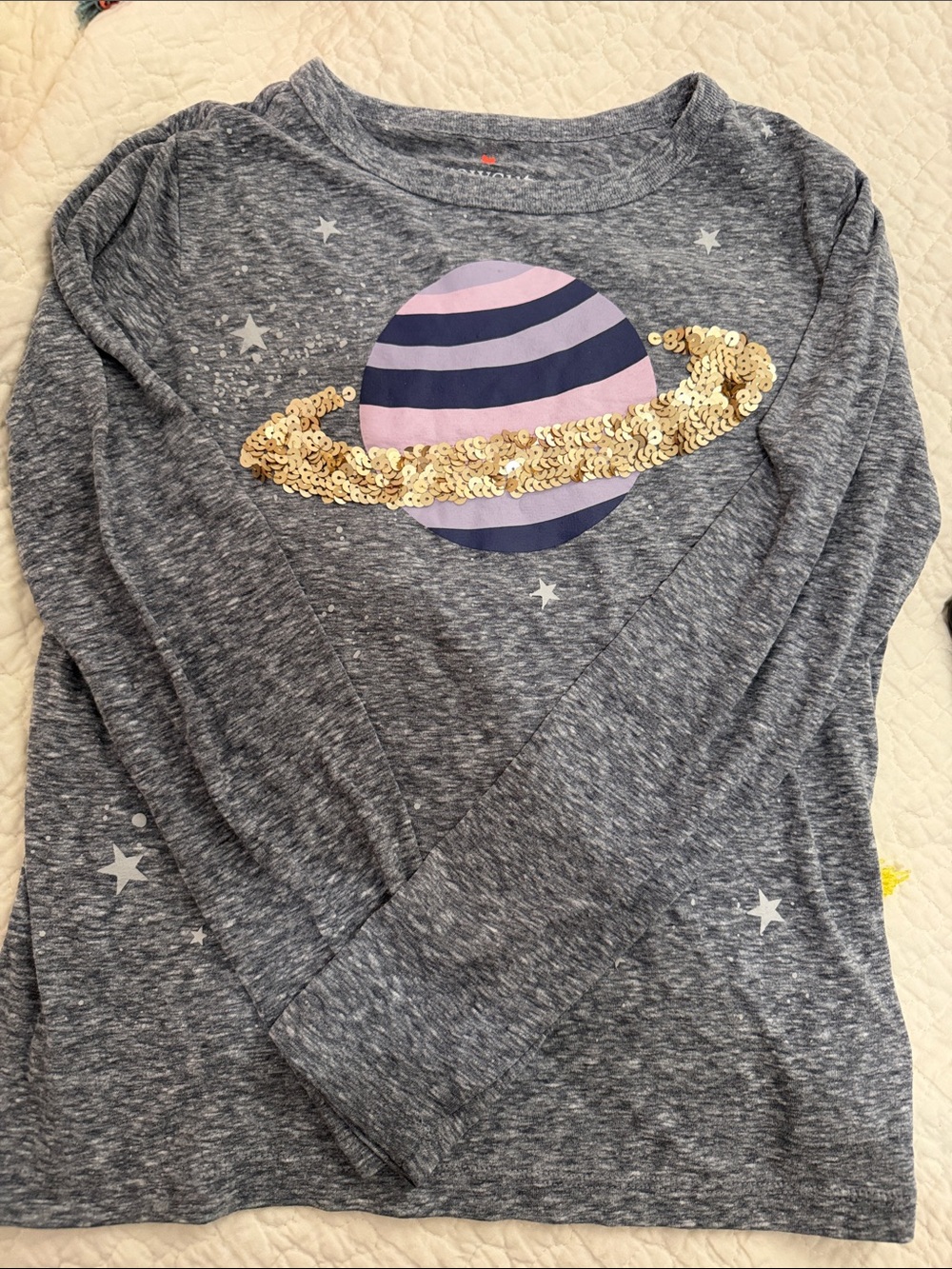 Girls' Navy Space Planet Sequin Long-Sleeve Top